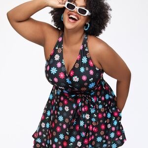 Floral Halter Swim Dress with Colorful Flowers